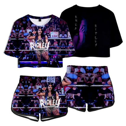 Rhea Ripley Merch Tops Two Piece Set Shorts+Lovely TShirt Harajuku Streetwear Girl Sets Everyday Wear