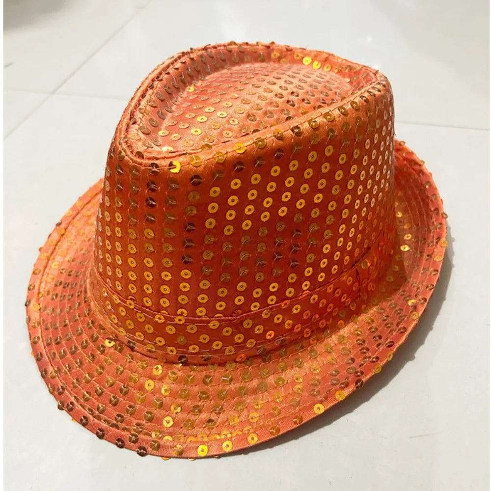 Durable Sequins Jazz Hat Masquerade Shiny Panama Cap Stage Cosplay Dance Performance Hat Holiday