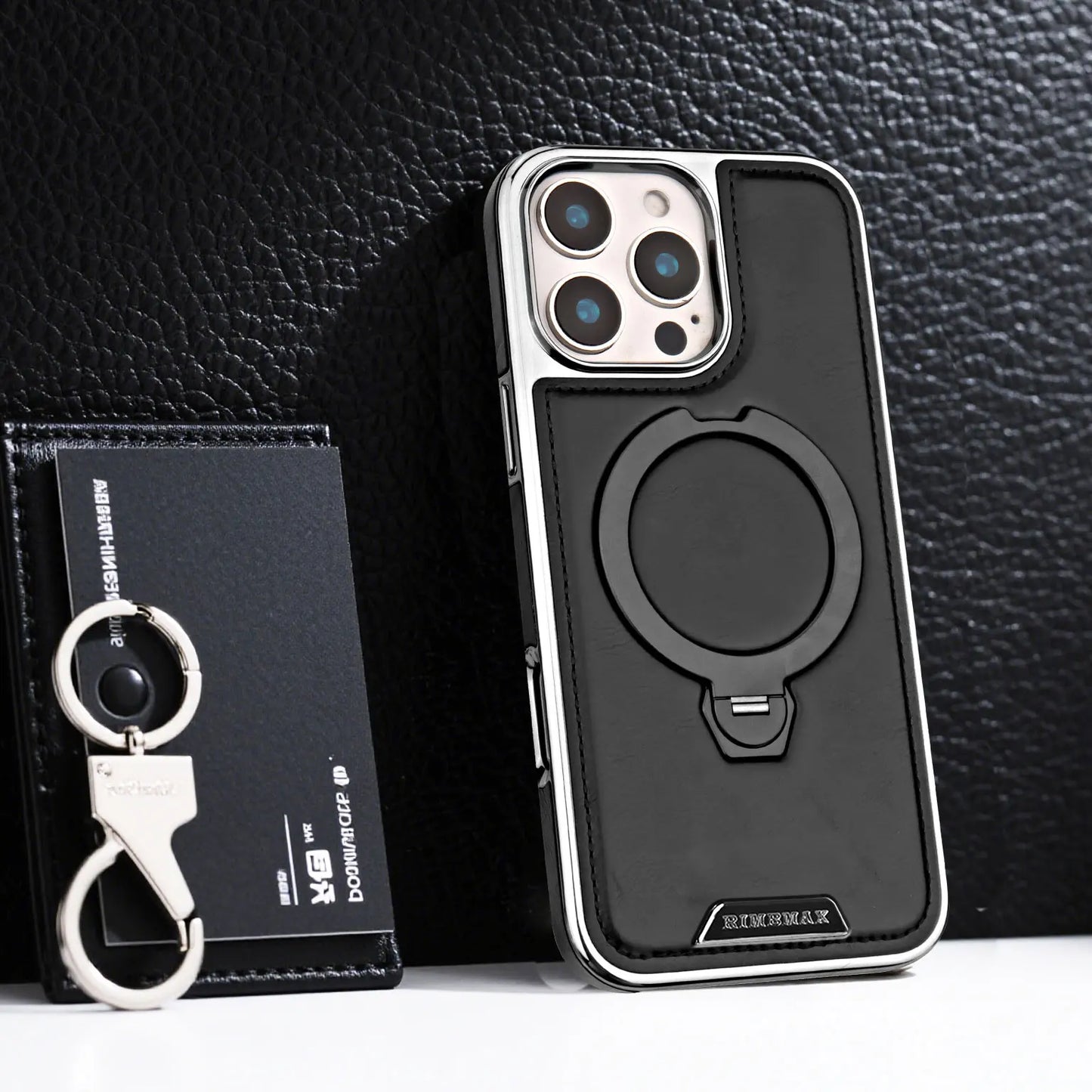 360 Rotating Bracket Luxury Magnetic Leather Phone Case For iPhone 16 17 Pro Max 15 14 13 12 Magsafe Wireless Charging Cover