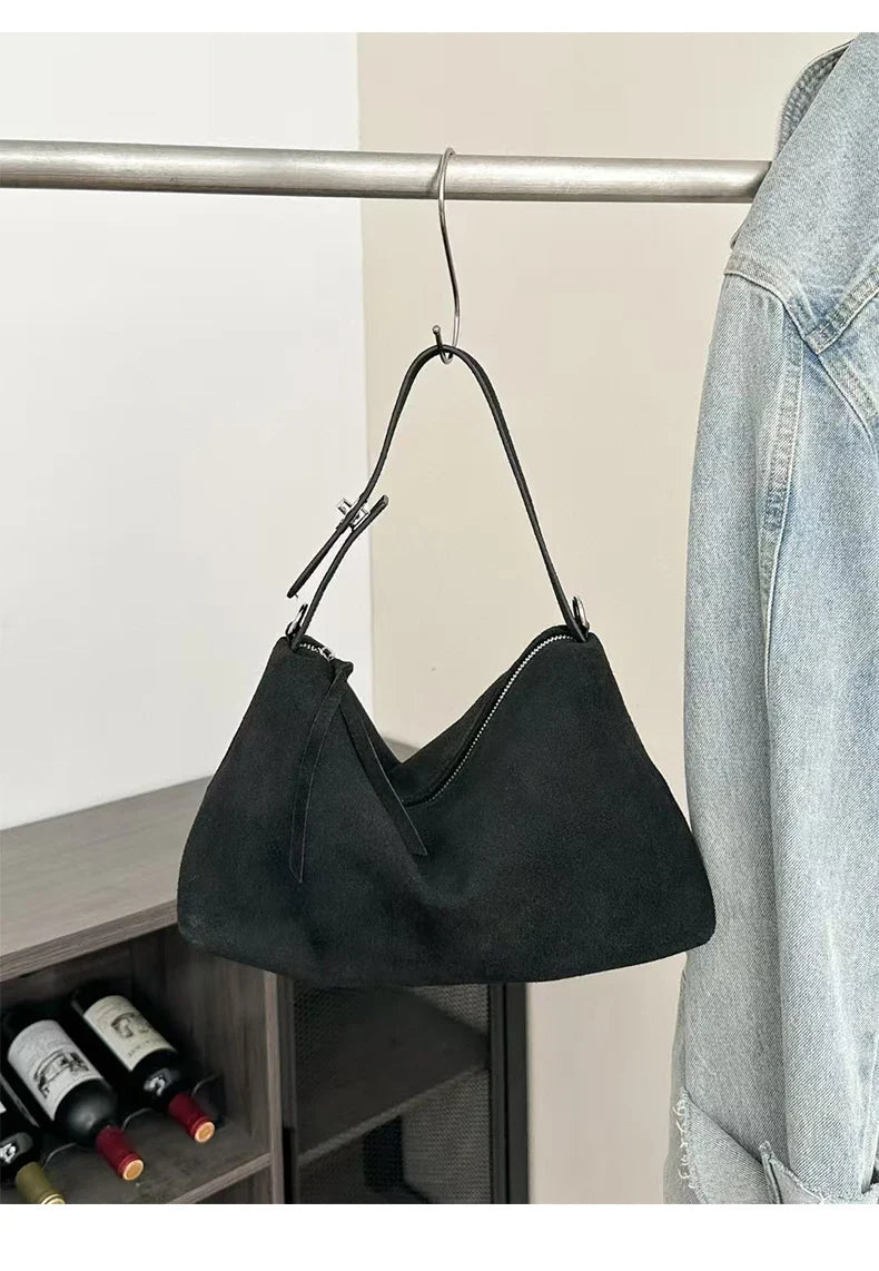 Fashion Autumn Winter Big Boston Tote Soft Matte Suede Cow Leather Women's Handbag Shoulder Crossbody Bag For Women Grey Brown