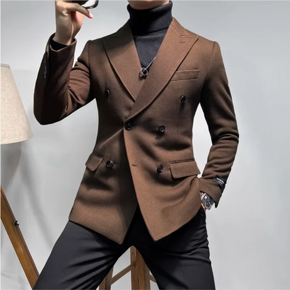2025 Spring New Men's Waffle Double Breasted Suit Jacket High Quality Business Slim Fit Blazers Groom Social Party Dress Coats