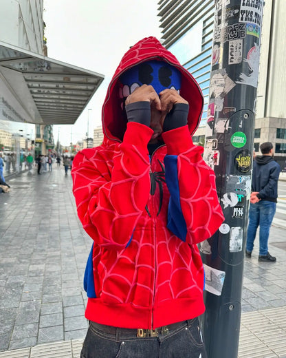 American Retro Spider Patchwork Print Hoodies Fashion Oversized Loose Full Zipper Hoodie Men Jacket Gothic Street Y2k Sweatshirt