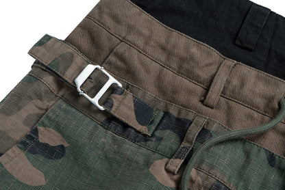 Three Waisted Camouflage Cargo Pants for Men Streetwear Patchwork Baggy Jeans Wide Leg Casual Loose Denim Trousers Oversized