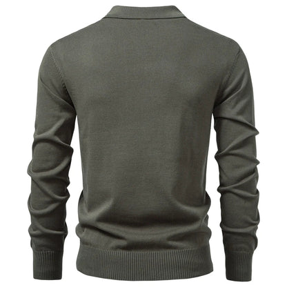 Premium Solid Color Polo Men Slim Fit Zip Long Sleeve Luxury Textured Fabric Business Casual Mens Sweatshirt