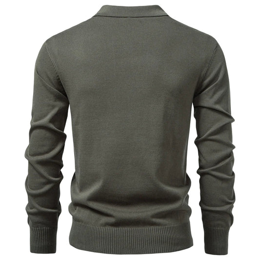 Premium Solid Color Polo Men Slim Fit Zip Long Sleeve Luxury Textured Fabric Business Casual Mens Sweatshirt