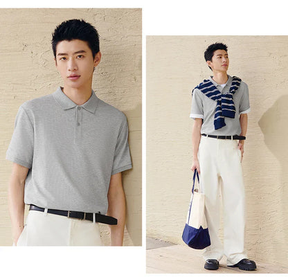 Polo Shirt Men Moisture Wicking Solid Color Short Sleeve T-Shirt 2025 Summer New Slim Fit Top for Active Wear