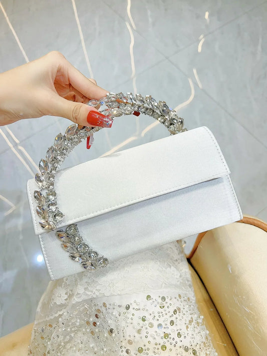 Luxury Satin Metal Handheld Women Handbag Crystal Shiny Rhinestones Diamond Evening Bags Wedding Party Clutch Purse Shoulder Bag