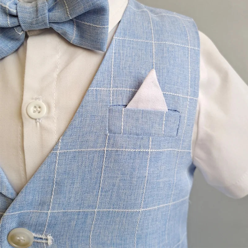 Baby Boys Formal Birthday Photograph Suit Kids Vest Shirt Pants Bowtie Wedding Dress Teenager Suit Children Graduation Costume