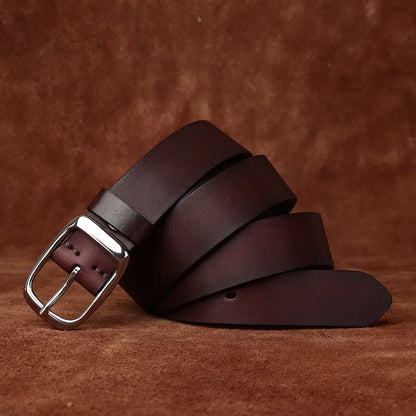 3.3CM Pure Cowhide High Quality Genuine Leather Belts for Men Brand Strap Male Stainless Steel Buckle Business Jeans Cowboy