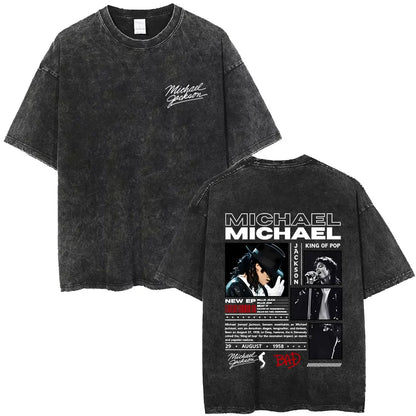 Washed Vintage Michael Jackson Face Graphic T-shirt Men Women Fashion Hip Hop Oversized T-shirts Male Retro Gothic Rock T Shirts