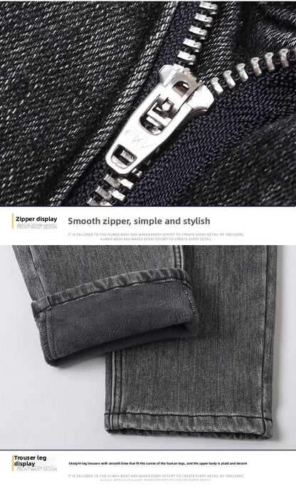 Winter Warm Jeans Men's Slim Straight Elastic Denim Pants Casual Male Clothing Fashion Plush Trousers New Hot Sale Fashion Jeans