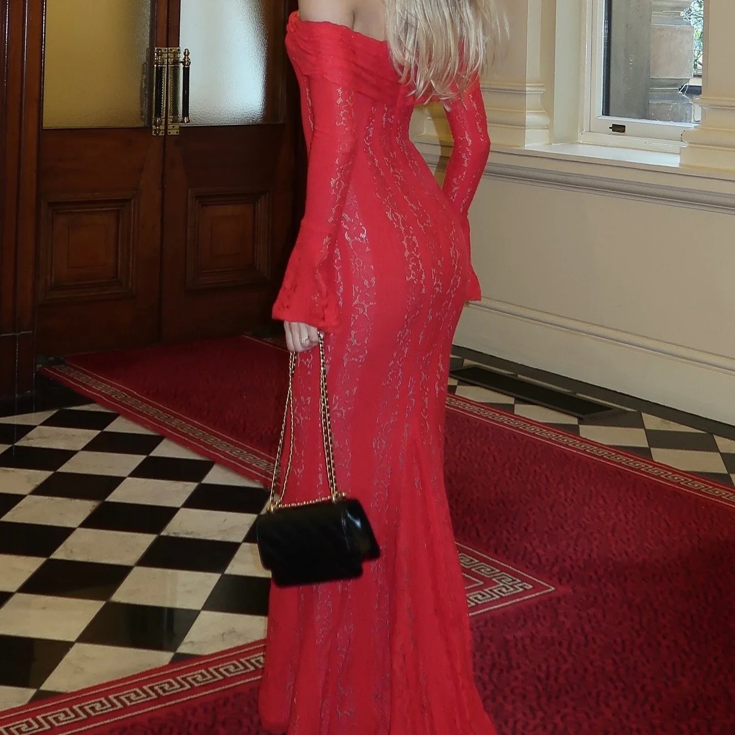 White Maxi Wedding Guest Dress Women 2025 Elegant Off The Shoulder evening party dresses red lace flare sleeve dress