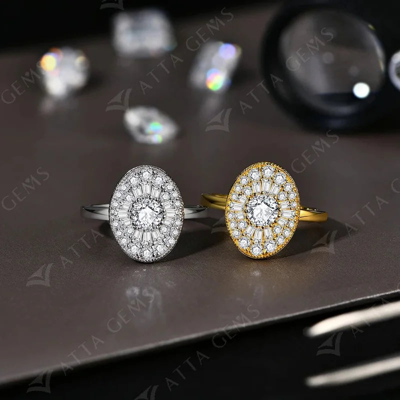 D/VVS1 Round Shape All Moissanite Diamond Rings for Women Man S925 Silver White Gold Plated Twilight Engagement Jewelry