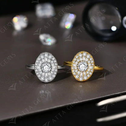 D/VVS1 Round Shape All Moissanite Diamond Rings for Women Man S925 Silver White Gold Plated Twilight Engagement Jewelry