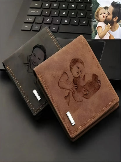 Custom Engraved Exclusive Personalized Photo Faux Leather Wallet - Men And Women/Couples/Parents/Gifts Universal,