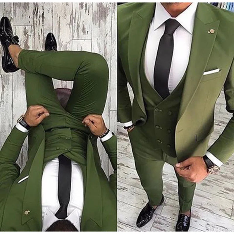 Grey Wedding Men Tuxedos Stand Collar Suit Men's Business Office Slim Fit Good Quality Male Suits 3 Pieces Sets
