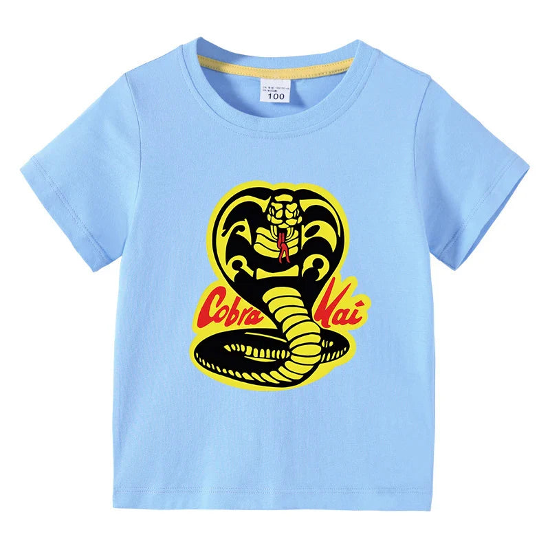Cobra Kai Printed Summer Chlidren' T-shirt Boys Girls O-Neck Short Sleeve Tees Kids Pure Cotton Clothing Baby Boys Gift