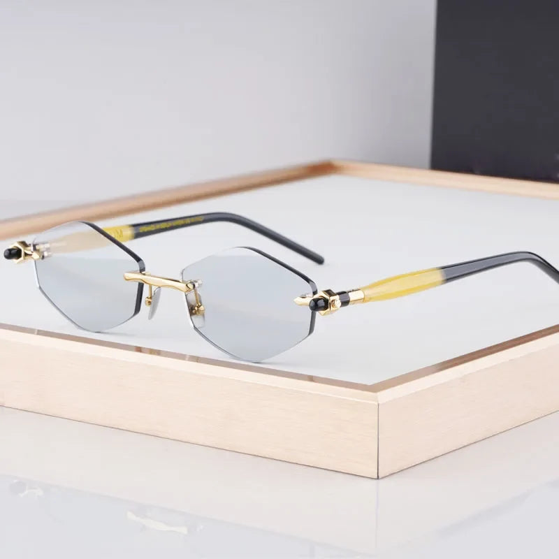 P60 Polygon Luxury Rimless Sunglasses for Men Women Acetate High Quality Germany Brand Fashion Design Gift UV400 Outdoor Eyeware