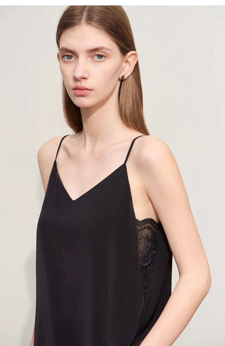 Women's Camisole 2026 Summer New V-Neck Chiffon Spaghetti Strap Tank Lace Patchwork Romantic Sleeveless Top Women 12442023