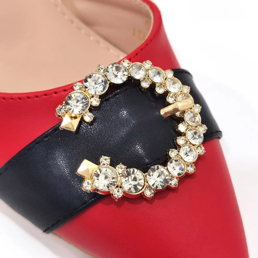 2022 Italian Design Leather Colorblock Pointed Toe High Heel Women's Sandals Fashion Everyday Matching Shoes and Bag Sets