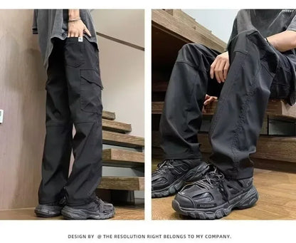 Summer Straight Cargo Pants Mens Multi-Pocket Work Casual Sweatpant Fashiom High Street Outdoor Casual Breathable Loose Trousers