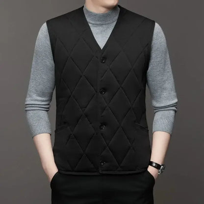 Autumn Winter waistcoat Men Lamb Fleece Coat Vest Button Cardigans Thicken Warm Solid V-Neck Casual Plaid Jackets