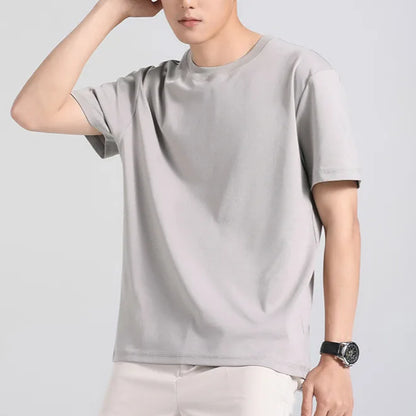 Plus Size 4XL 5XL Liquid Ammonia Mercerized Cotton T-shirt For Men Summer Cool Feeling Round Neck Top Clothes Short Sleeve Tees