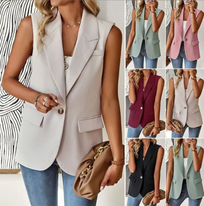 Blazer Women Clothing Coat Vest Solid Single-breasted Casual Elegant Fashion Sleeveless Solid Street Jacket Clothing New