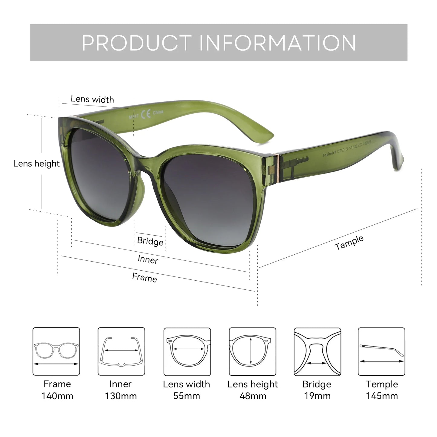 Fashion Original Thick Butterfly Frame Polarized Sunglasses for Women Chunky Uv400 Protection Shade Cat Eye Sun Glasses