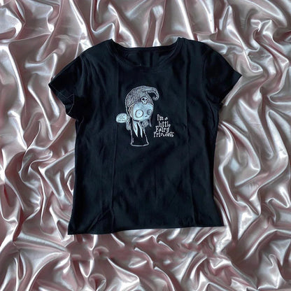 Harajuku Aesthetic Y2k Crop Top Women Sexy Letter Print Graphics Baby Tee Goth Casual Short Sleeve Tshirt Punk Streetwear Slim