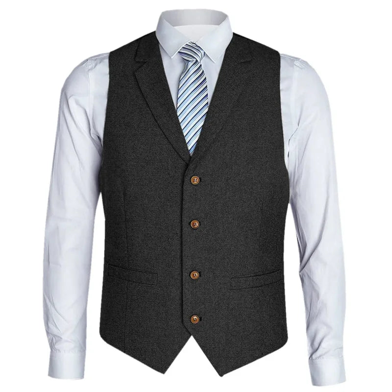 Men Vest Black Herringbone Single Button With Lapel Waistcoat For Birthday Wedding Business Banquet Work Men Suit Vest