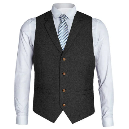 Men Vest Black Herringbone Single Button With Lapel Waistcoat For Birthday Wedding Business Banquet Work Men Suit Vest