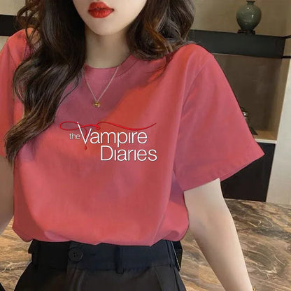 Vampire Diaries Cotton Women Girls Casual Harajuku T-shirt O-neck Short Sleeve Streetwear Ladies Graphic Summer Female T-shirt