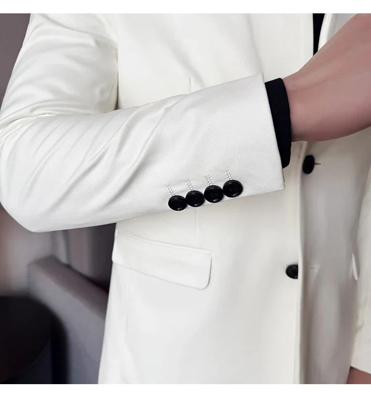 New Blazer Cowhide Velvet Korean Version Business Slim Fit Suit Stand Collar Fashionable Casual Suit Jacket Men Formal Clothing