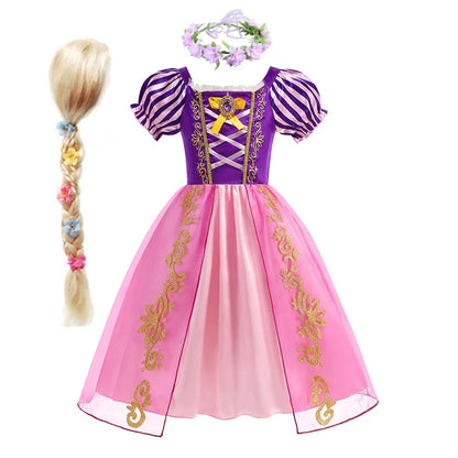 Disney Rapunzel Princess Dress Girl Purple Puff Sleeve Cosplay Tangled Costume Halloween Vestido Kids Birthday Ball Gown Clothes
