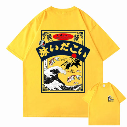 2025 Men's Hip Hop T-shirt Street Wear Harajuku Japan Wave T-shirt Summer Short Sleeve Top T-shirt Cotton Printed T-shirt Men's