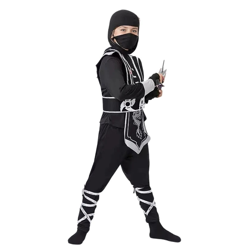 Boy  Ninja Costume Masked Warrior Outfit Cartoon Hero Halloween Party Performance Costume Includes Ninja Toy Knife Birthday Gift