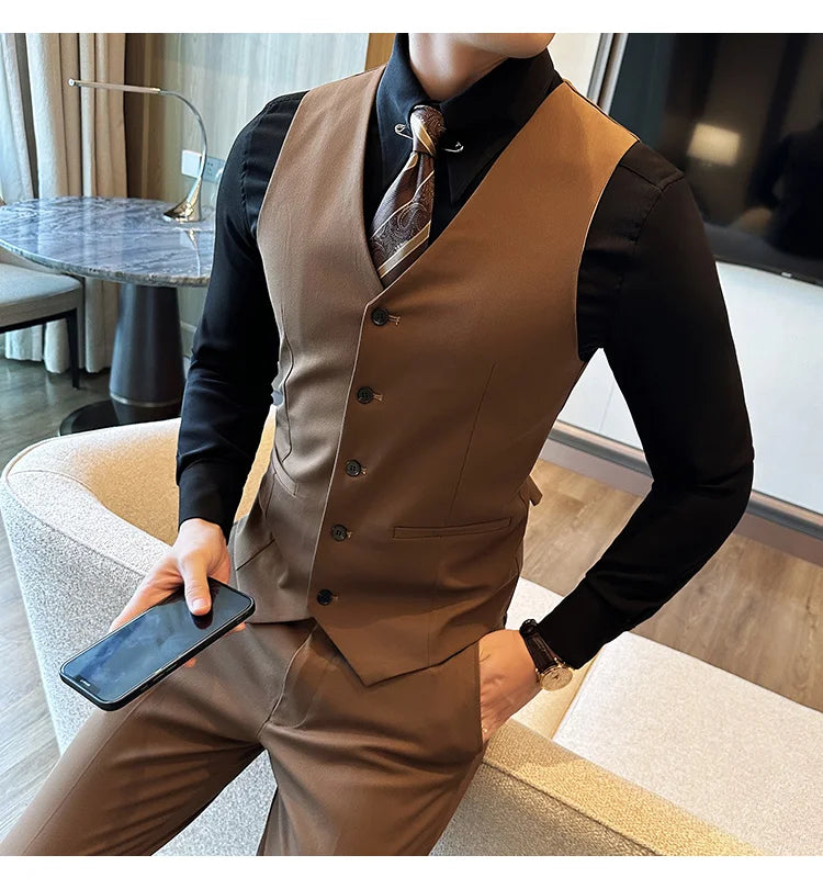( Vest + Pants) Men Luxury High Quality Business Suit Vest 2 pieces Formal Groom Wedding Dress Vest Set Fashion Club Clothing