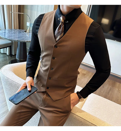( Vest + Pants) Men Luxury High Quality Business Suit Vest 2 pieces Formal Groom Wedding Dress Vest Set Fashion Club Clothing