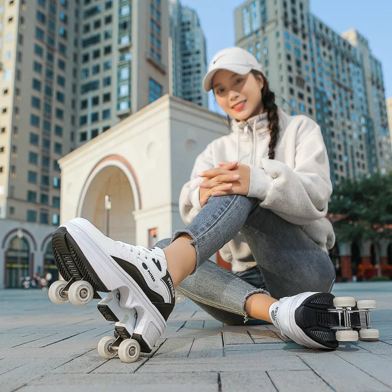 Deformation Shoes Roller Sneakers With 4 Wheels Skates Adult Kids Runaway Parkour Wheels Shoes For Women Men Youth Sport Shoes