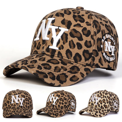 Leopard Print Baseball Cap with New York Embroidery Adjustable N.Y. Cotton Hat for Men and Women Casual and Sporty Look