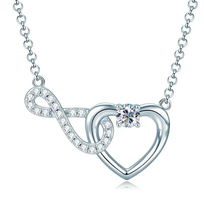 Certified 4mm&1.3mm VVS1 D Moissanite Necklace Collar Plata 925 Sterling Silver Infinity Heart Shaped Pendant Necklaces