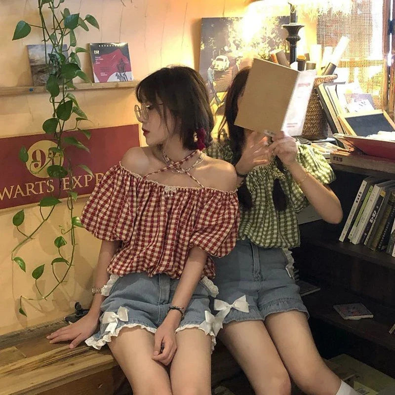 Kawaii Bow Denim Shorts Women Japanese Lace Patchwork Baggy Jean Shorts Summer Y2K Harajuku High Waist Wide Leg Short Pants New