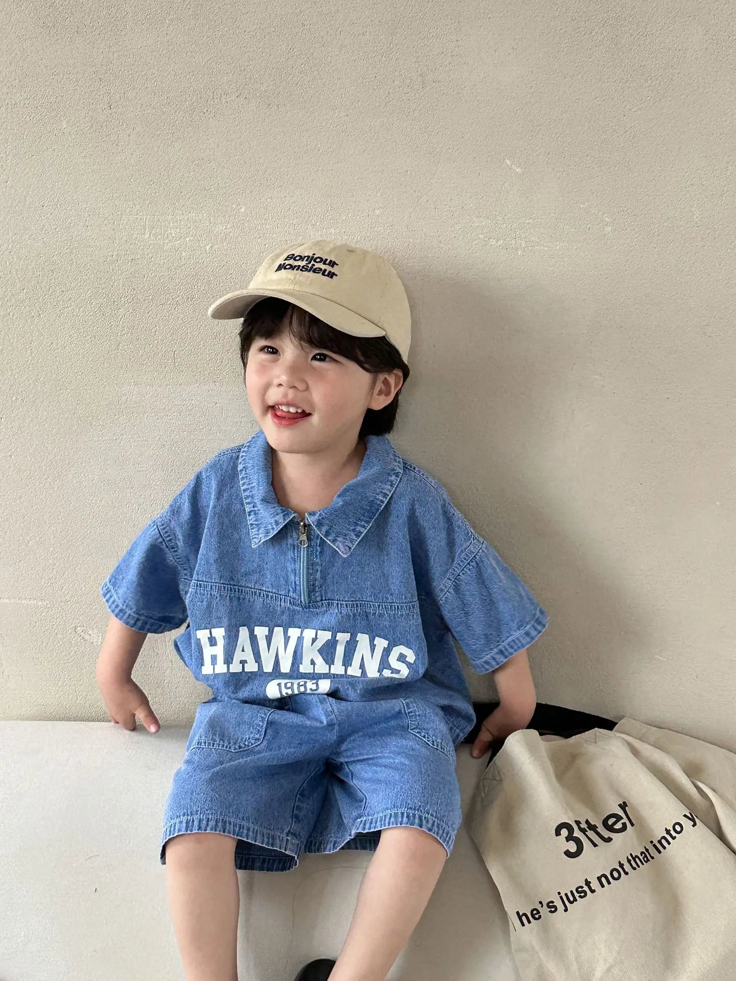 Summer Baby Girls Boys Cotton Alphabet Half Zip Denim T-Shirt Tops+Shorts Pant School Kids Tracksuit Child 2PCS Outfit 1-12Years