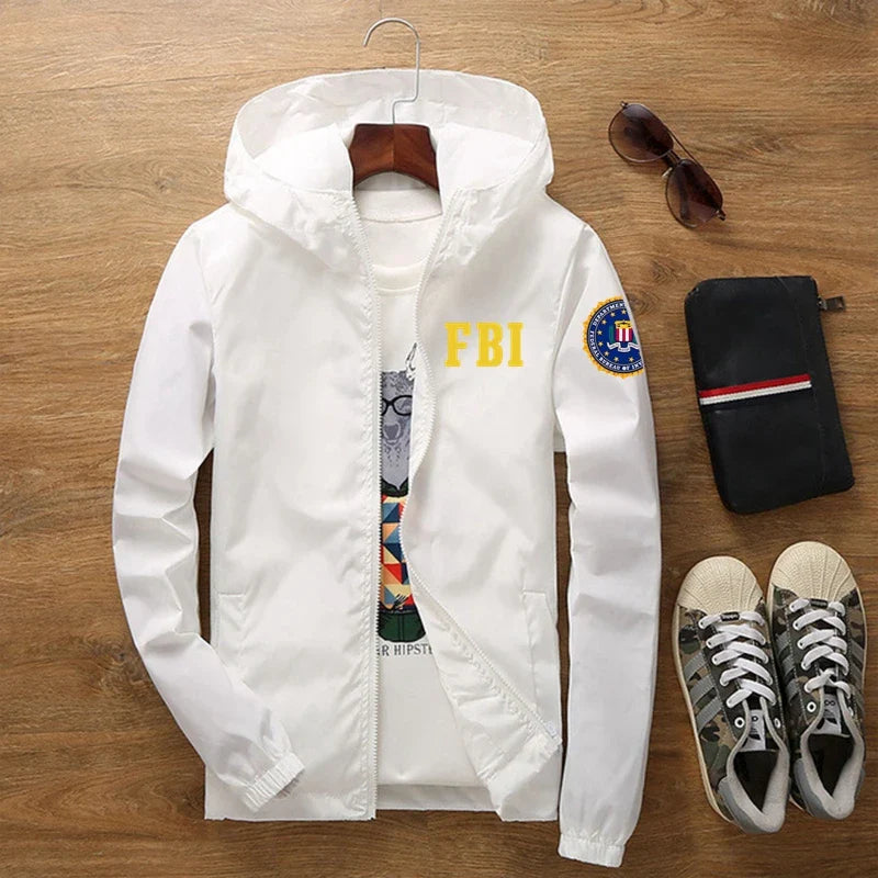 Sunscreen Waterproof FBI Shield Casual Jackets Ultra Light Men's Summer Hooded Jacket Super Thin Windbreaker Packable Skin Coat