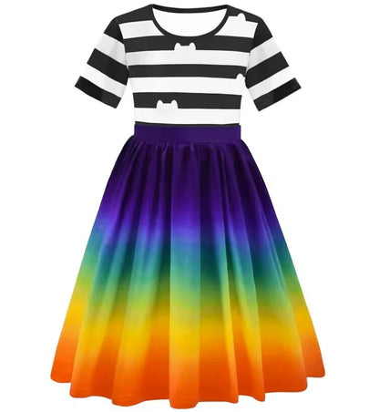 Cartoon Kids Girls Rainbow Dresses+Pants Sets Children Halloween Easter Cats Carnival Cosplay Costume Birthday Party 3-10 Year