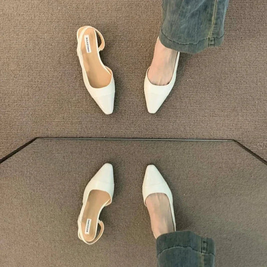 Brand luxury designer fashion PU leather design ladies summer new style pointed toe low heel women sandals non-slip flat shoes