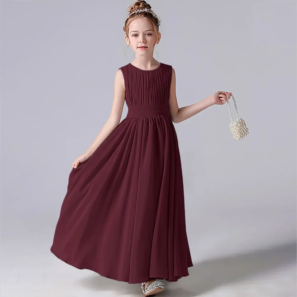 Customized Chiffon Pleated Flower Girl Dresses Sashe Kid Wedding Birthday Party Pageant Gowns Junior Bridesmaid Dress