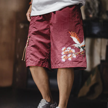 Men's Yokosuka Eagle Embroidered Shorts Loose Elastic Waist Red Quick Dry Summer Casual Beach Board Man Shorts Genuine