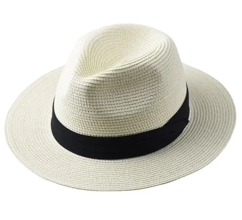 Unisex Panama Straw Hat Wide Brim Summer Beach Sun Protection Fedora Style - Sizes 55-57/58-60/61-64cm (Large/Plus)"